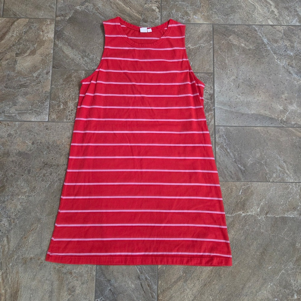 Gap Womens Red Pink Striped‎ Sleeveless Shift Tank Dress Large Casual Cotton